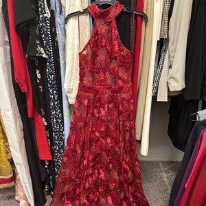 Fashion nova burgundy embroidered gown